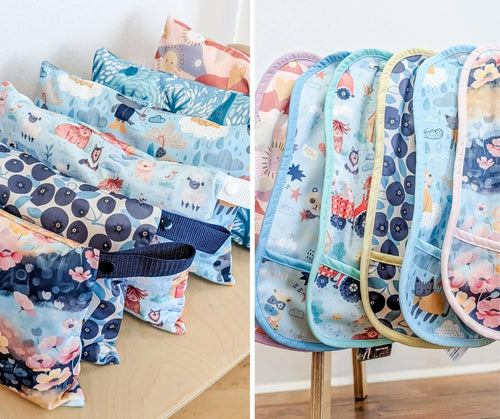 image of thirsties cloth diaper wet bagas and pocket bibs