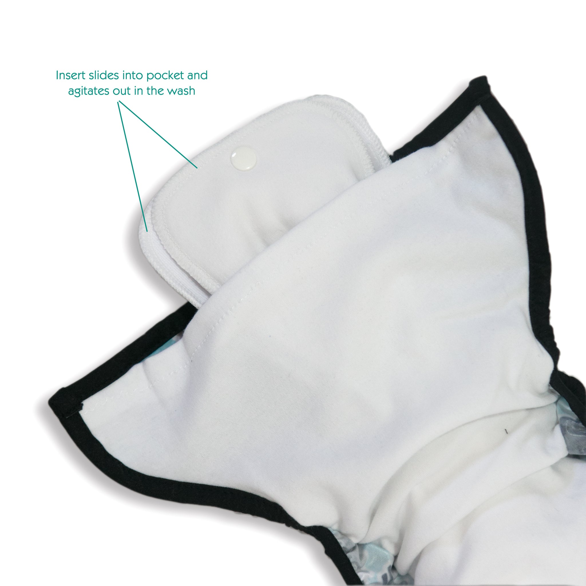 -image of natural pocket diaper insert--insert slides into pockets and agitates out in the wash