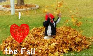 image of child in leaves