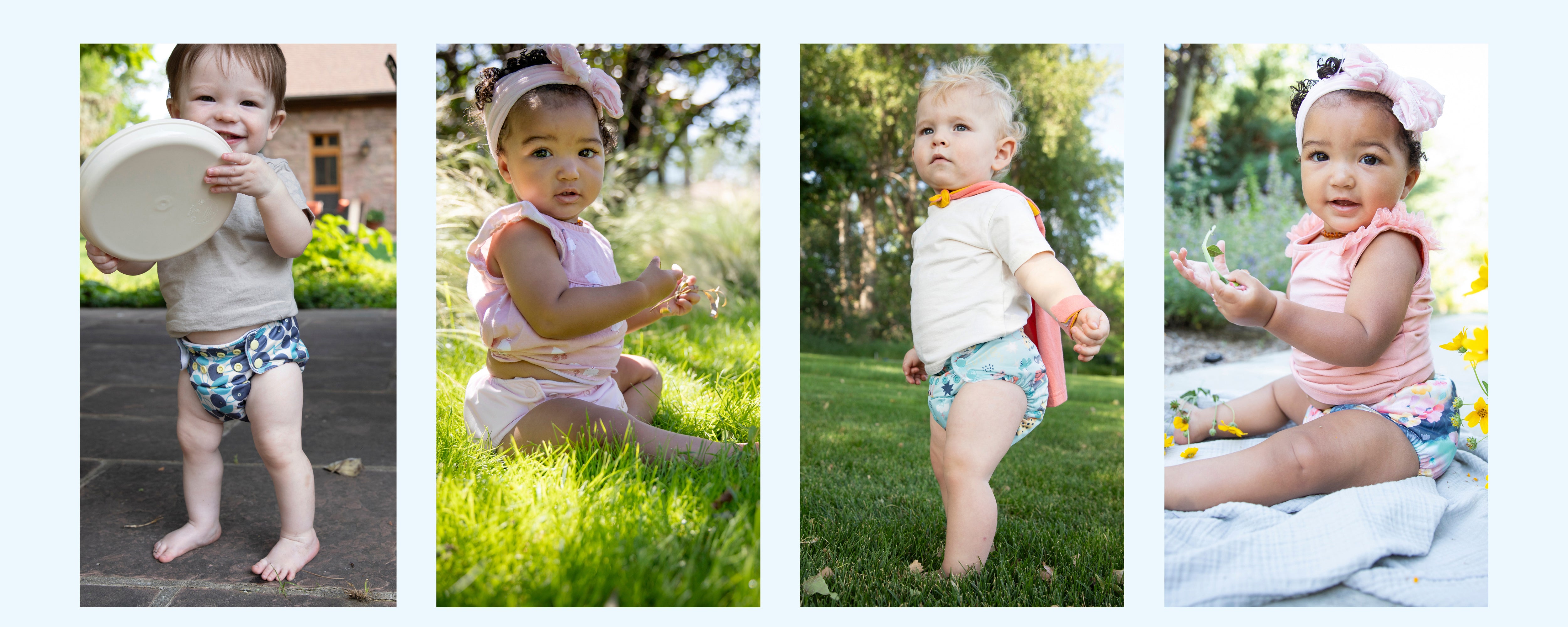 Image of babies wearing Thirsties New Super cloth diaper collection