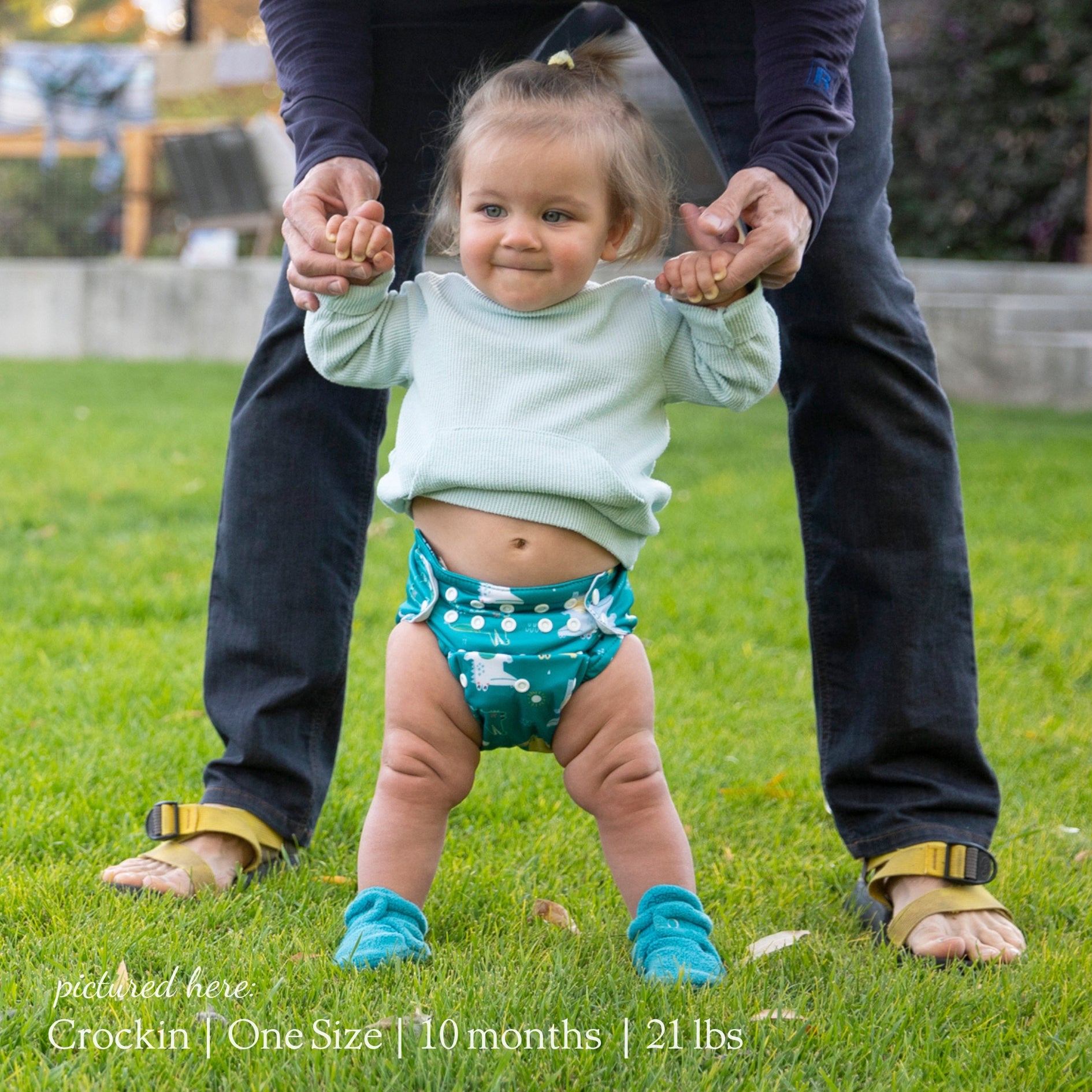 -Image of baby wearing a Thirsties One SIze All in One in Crockin