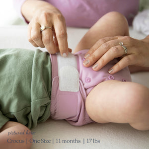 -Image of baby wearing a Thirsties One Size All in One in Crocus