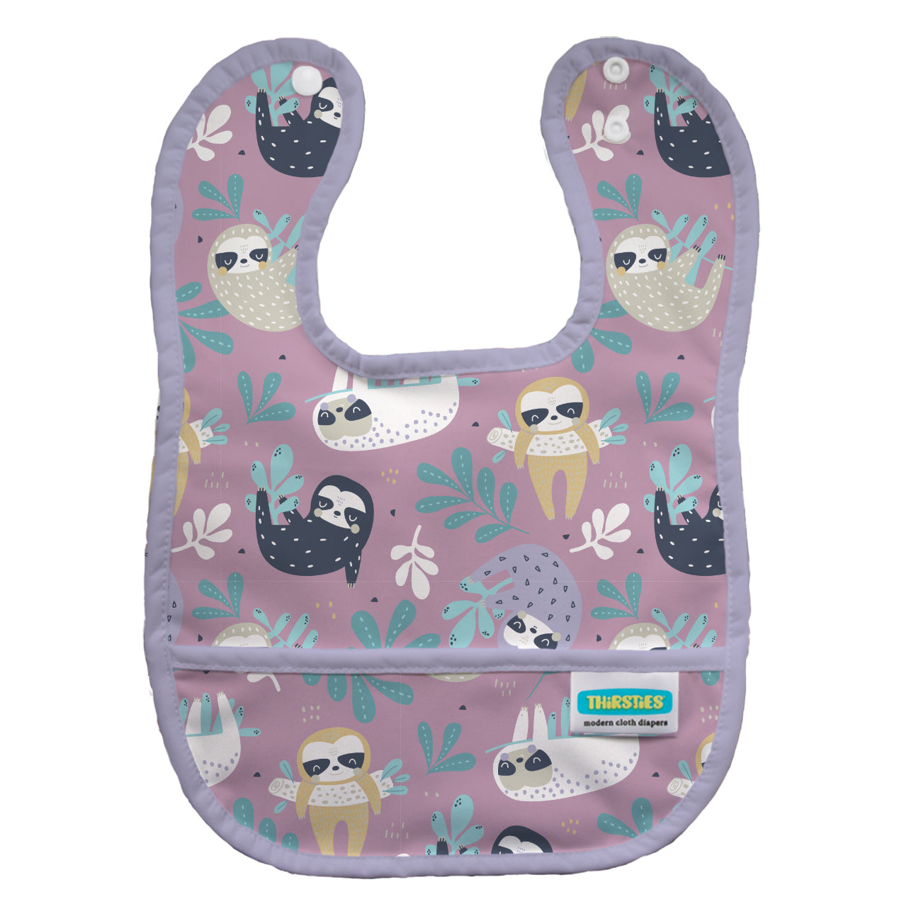 image of thirsties pocket bib in sloth life print