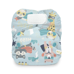 Thirsties Newborn All in One Cloth Diaper with hook and loop closures in Super Hero