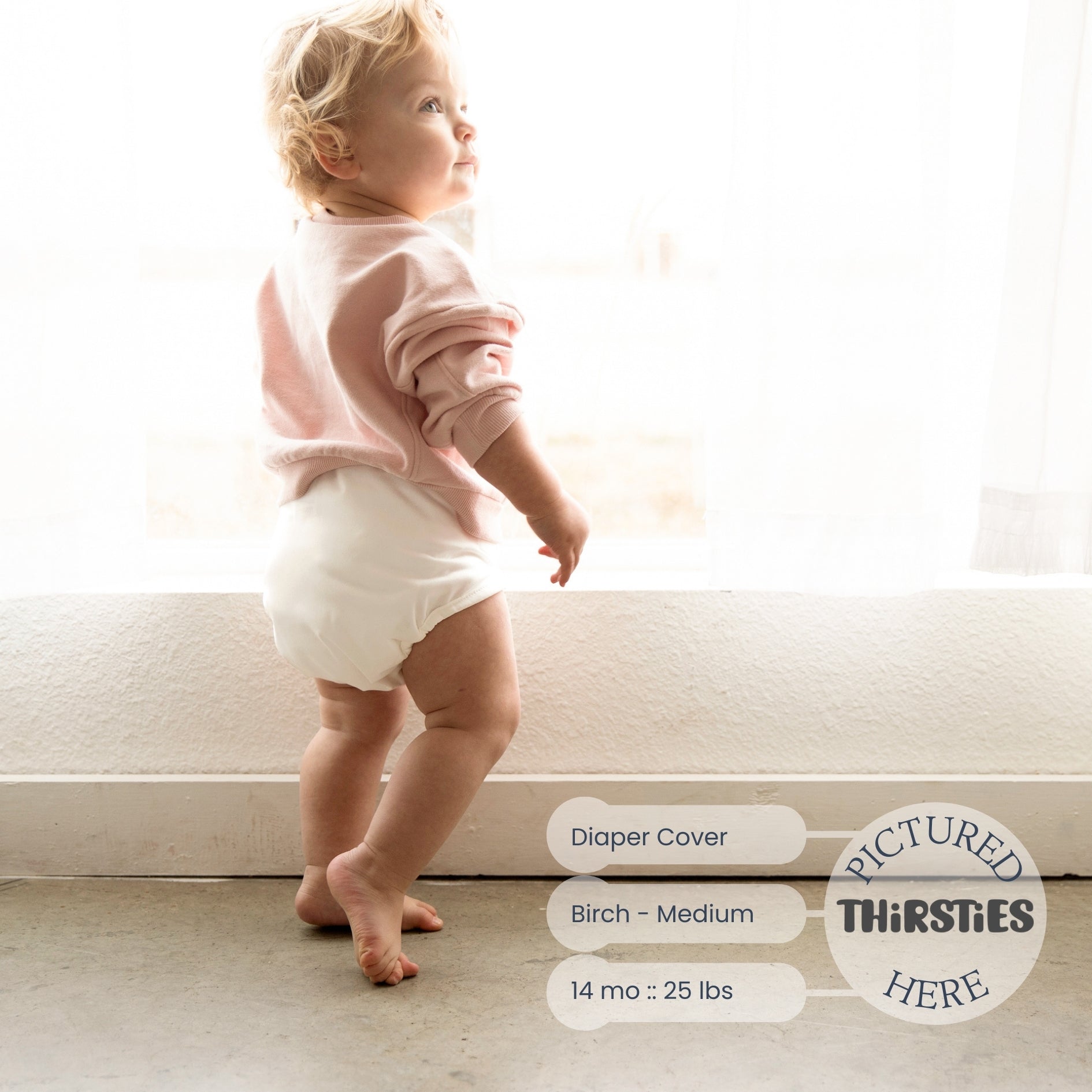 -Image of a toddler wearing a Thirsties Diaper Cover in Birch 