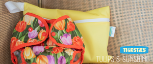 Image of Thirsties Duo Wrap Snap in Tulips and Mini Wet Bag in Sunshine yellow