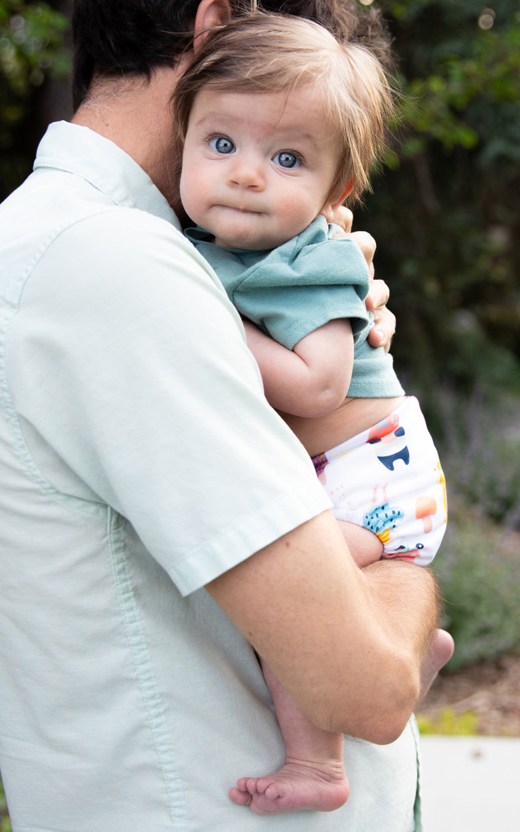 thirsties dad and baby in harvest helpers all in one diaper