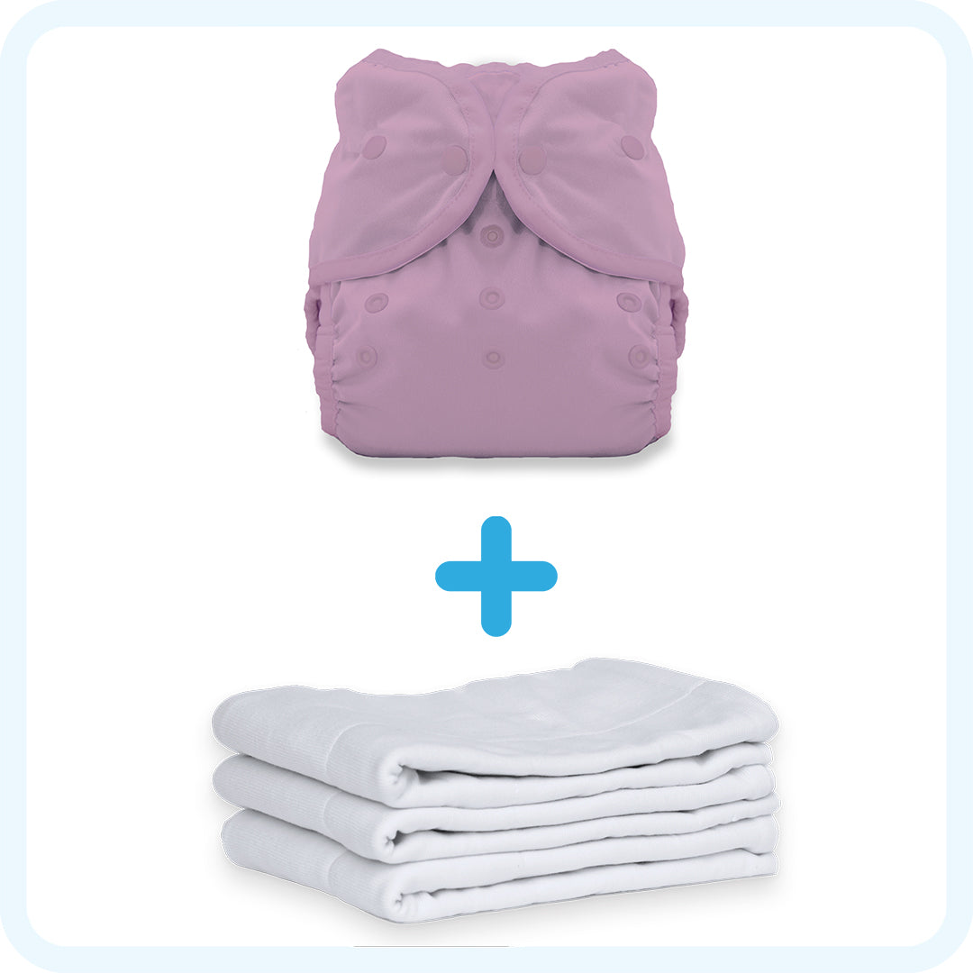 Thirsties Budget Bundle 3 Hemp Prefolds and 1 Duo Wrap with Snap closures in Crocus