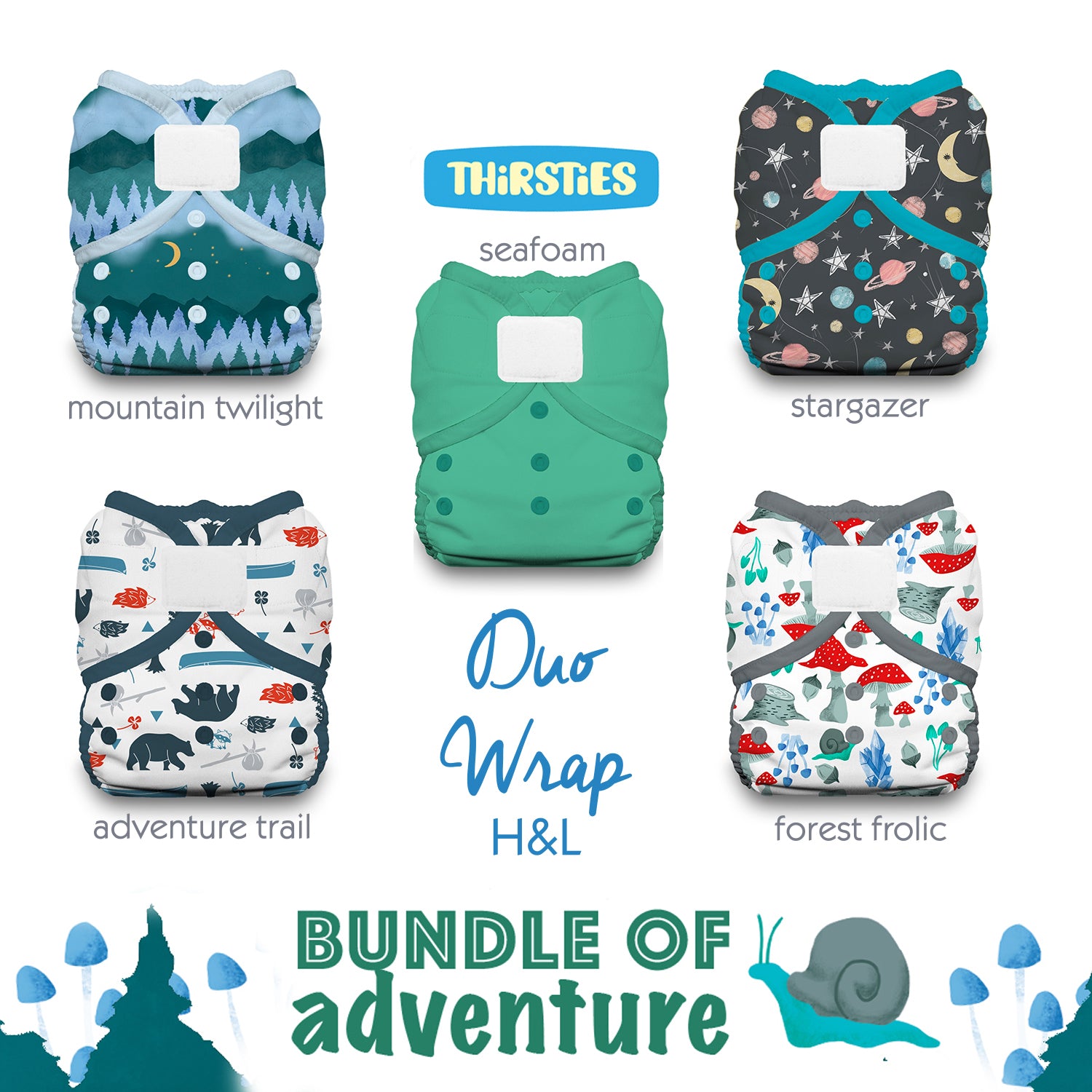 Thirsties Duo Wrap Cover Size 1 Adventure Trail / Snap