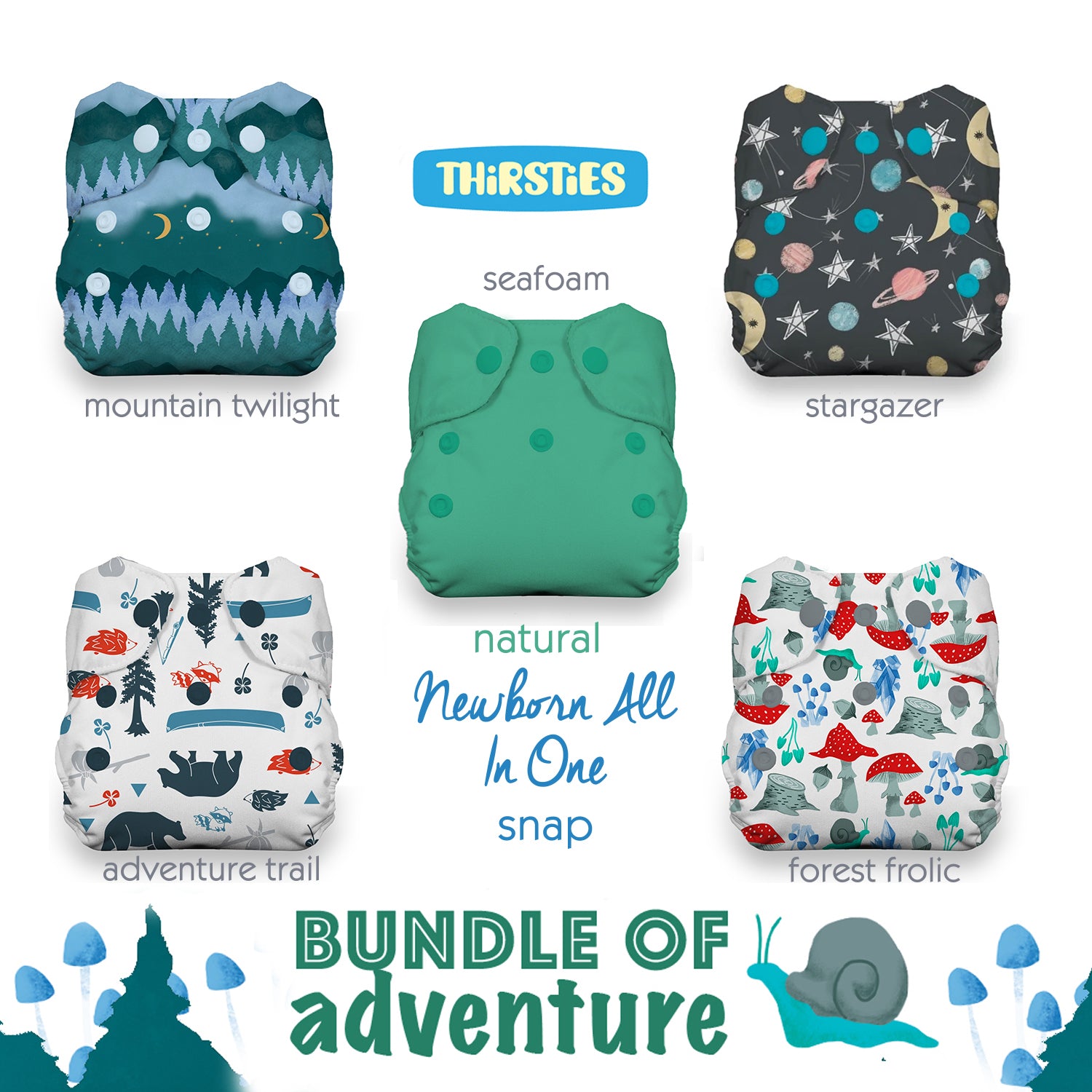 Image of Thirsties Natural Newborn All In One - Packages Snap Bundle of Adventure