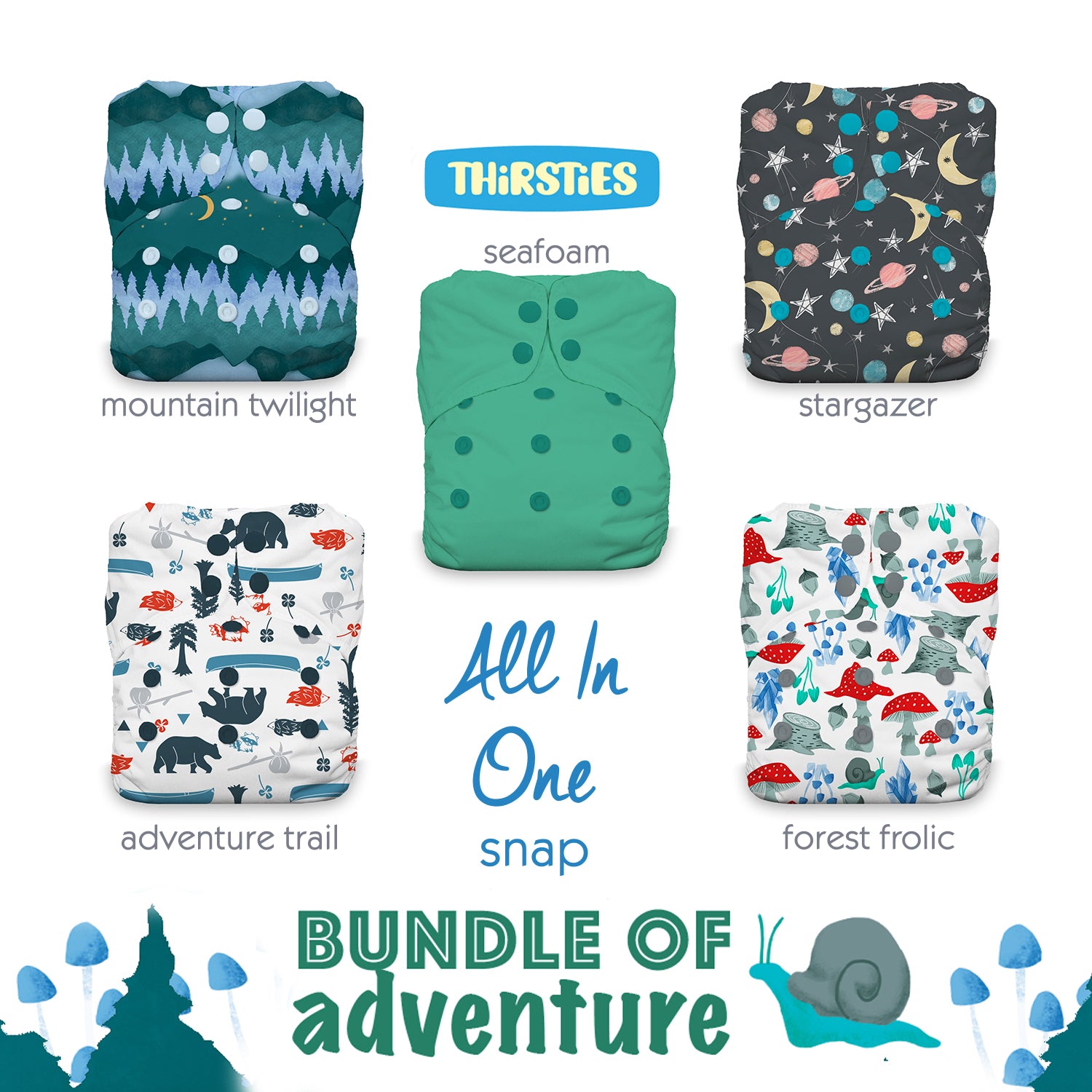 Image of Thirsties One Size All In One - Packages Snap Bundle of Adventure