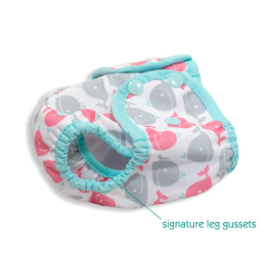 -Image of Thirsties Swim Diaper displaying signature leg gussets
